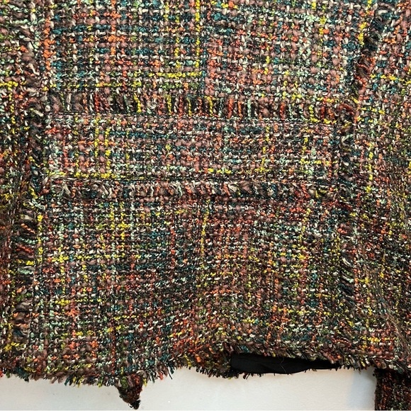 Tahari Women's Sz 8 Twill Knit Frayed Edge Zip Up Blazer Jacket Multicolor Moto - Picture 13 of 16